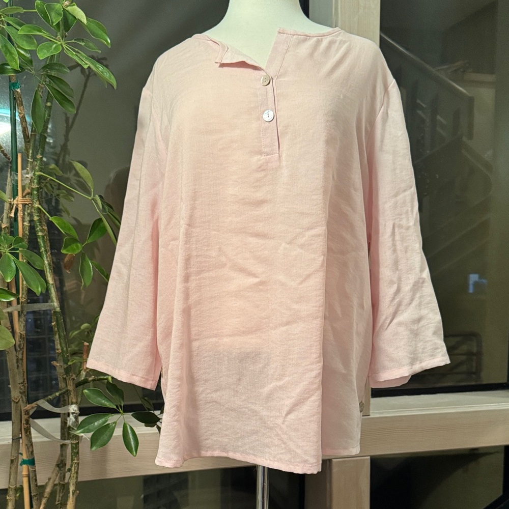 Fridaze - Linen Redefined PINK Side-Button Linen Pullover 3/4 sleeve NWT size XL